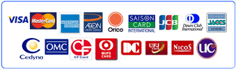 JCB、VISA、Master、AMEX、UC、DC、NICOS、UFJ、Diner's、Saison、AEON、JACCS、ORICO